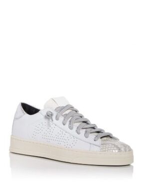 Italian P448 White Sneakers Size 38 / 7.5 Leather Snake Print Silver Laces